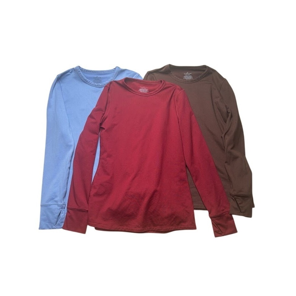 Cuddl Duds Stay Warm Base Layer Top Bundle 3 Pack XS Blue Red Brown Thumbholes